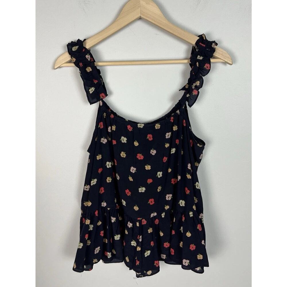 Madewell Silk Ruffle-Strap Cami Top in Confetti Floral Size 10 Navy Blue Floral